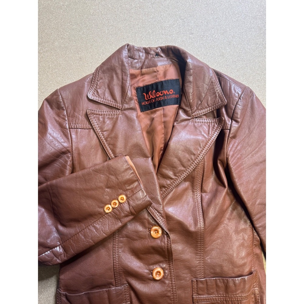 Wilsons House of‎ Suede & Leather Vintage Brown Leather Blazer Jacket Womens 70s